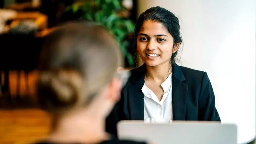 Woman being interviewed